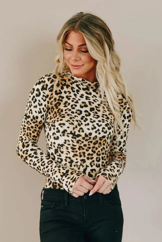 Get Loud Leopard High Neck Bodysuit Stay Warm in Style