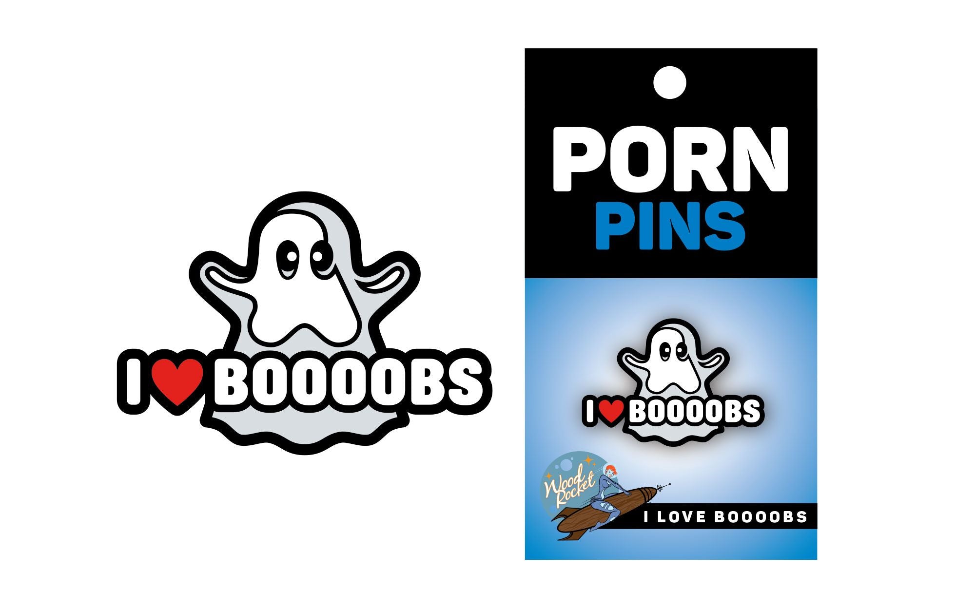 Ghost I Heart Boobs Pin Wood Rocket