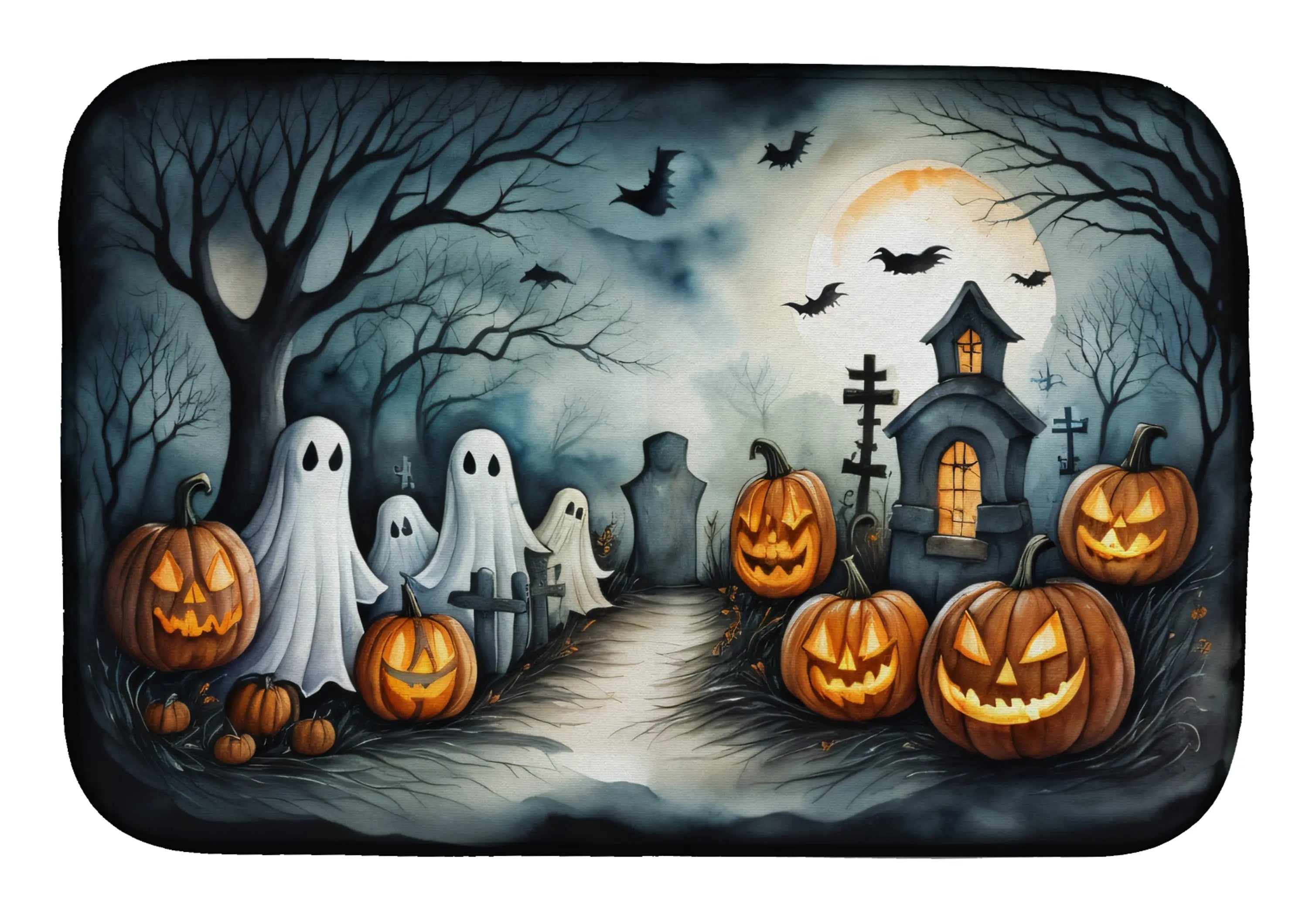 Ghosts Spooky Halloween Dish Drying Mat Caroline's Treasures