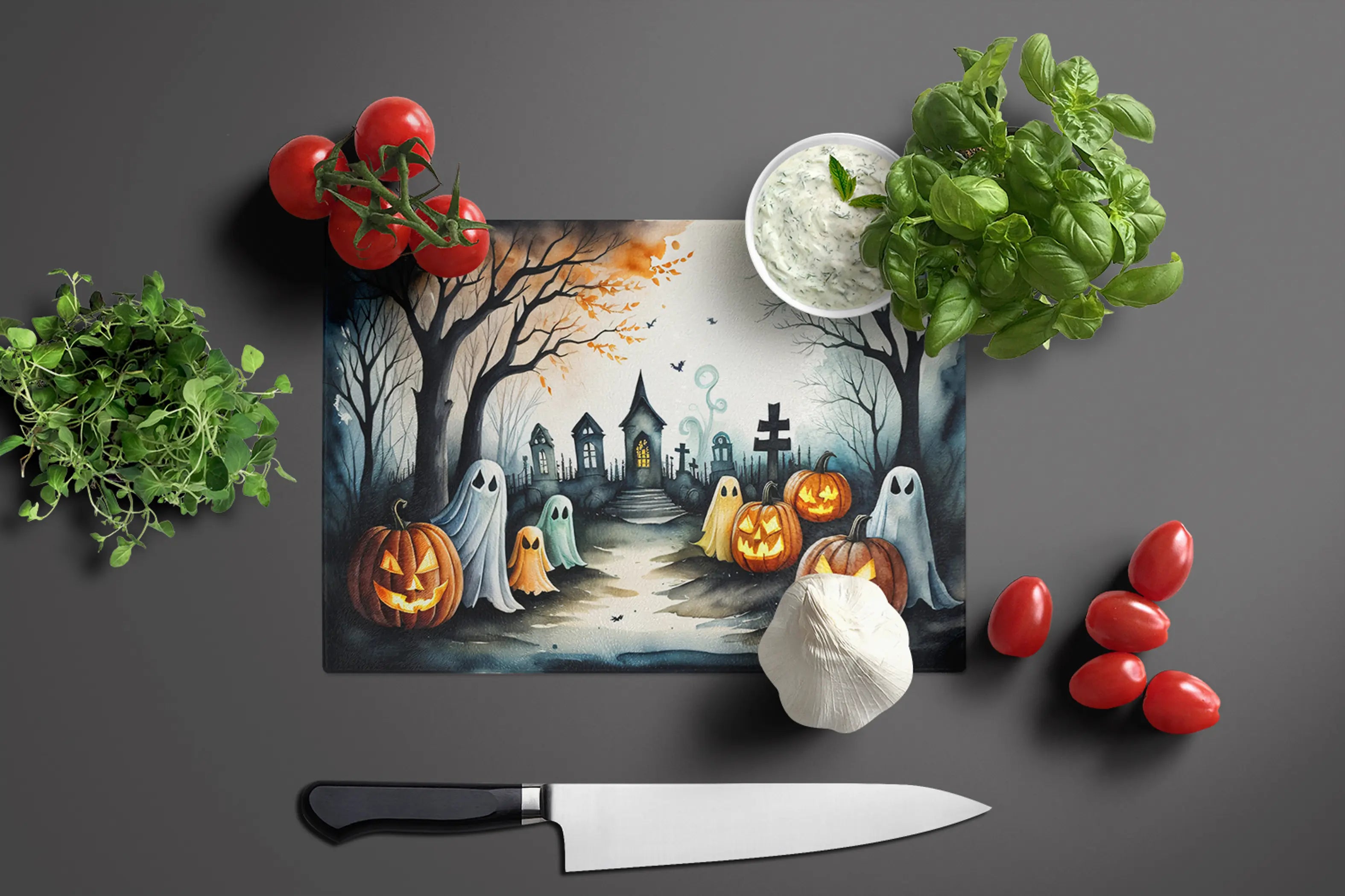 Ghosts Spooky Halloween Glass Cutting Board Caroline's Treasures