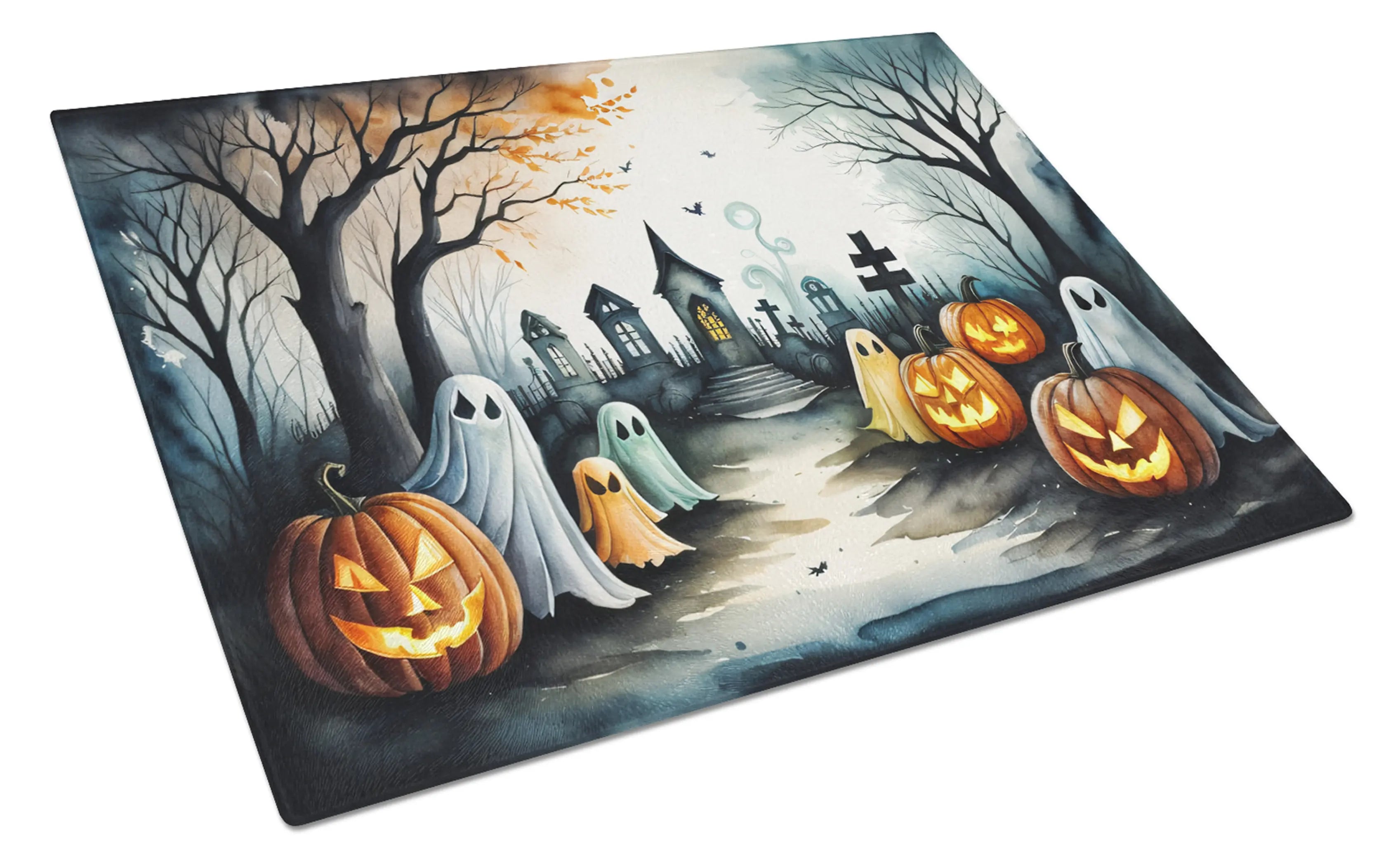 Ghosts Spooky Halloween Glass Cutting Board Caroline's Treasures