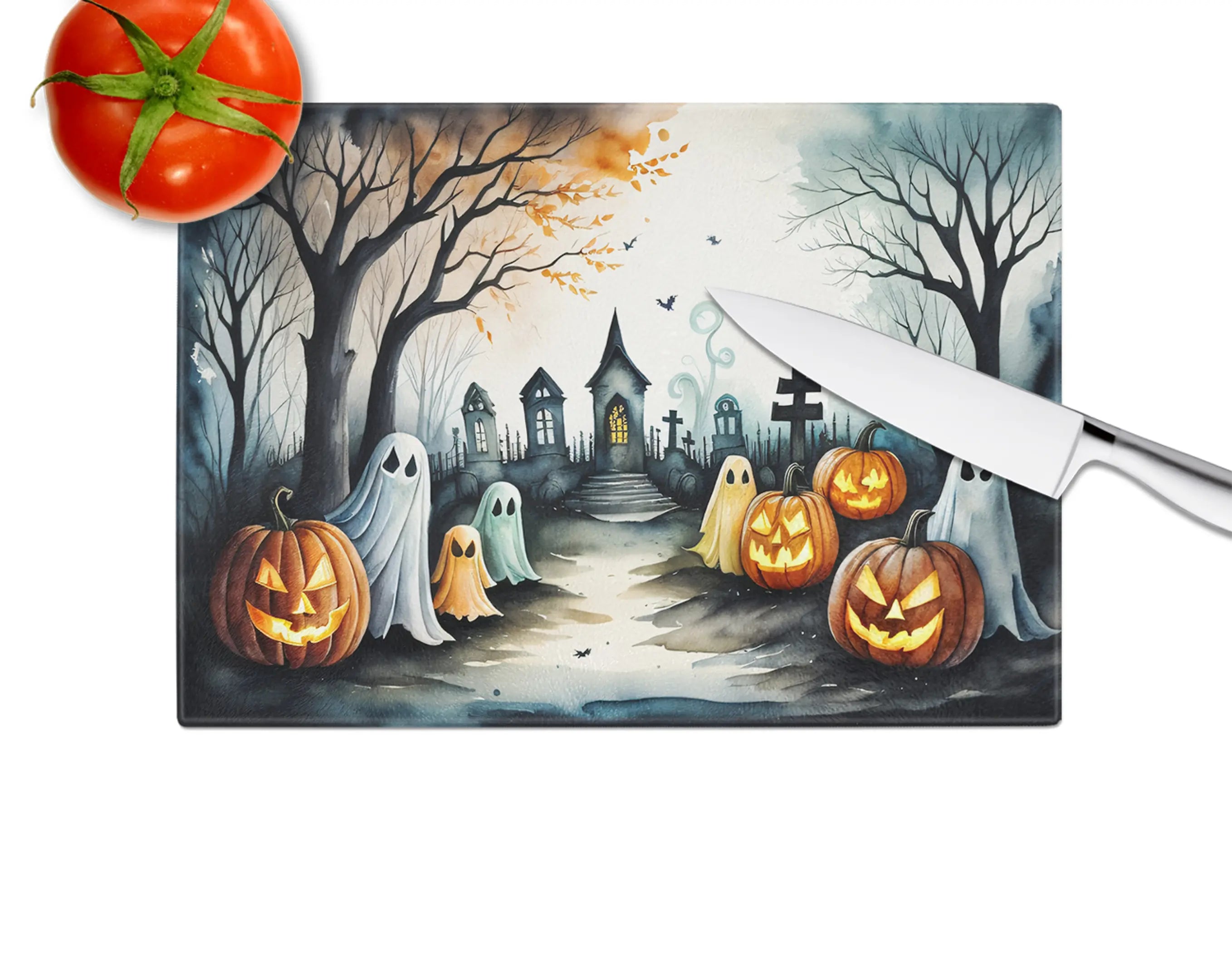 Ghosts Spooky Halloween Glass Cutting Board Caroline's Treasures
