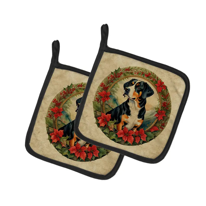 Giant Schnauzer Christmas Flowers Pair of Pot Holders Caroline's Treasures