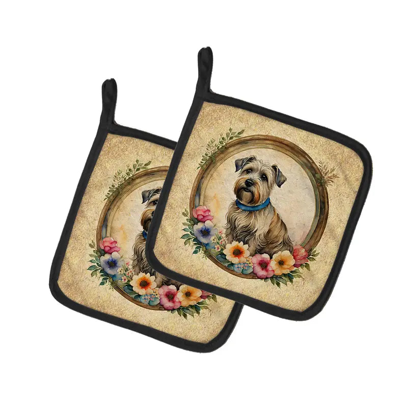 Giant Schnauzer and Flowers Pair of Pot Holders Caroline's Treasures
