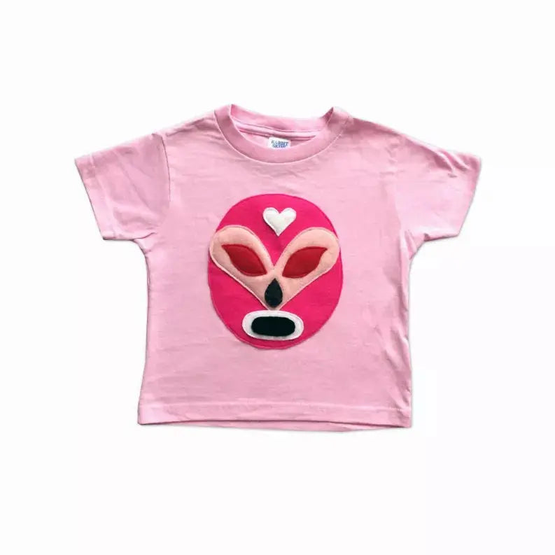 Girl Kid's Shirt- Luchador Rosa - Pink Mexican Wrestler Toddler T-Shirt & Yellow Cape Combo Mi Cielo
