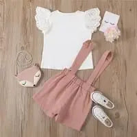 Girls Hollow Out Design Tops And Suspender Shorts Set Izlahs Bee Hive