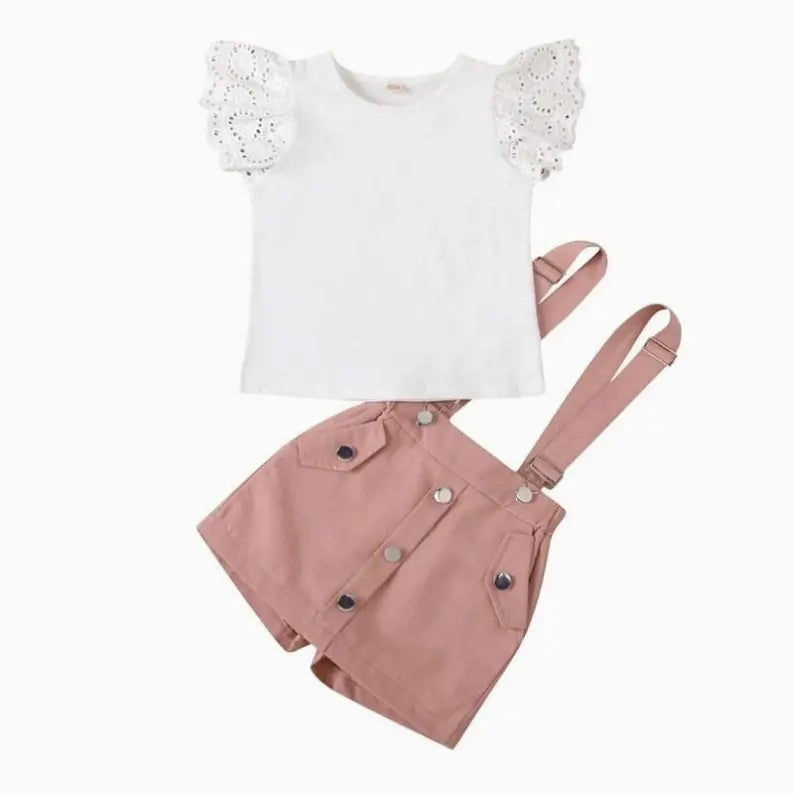 Girls Hollow Out Design Tops And Suspender Shorts Set Izlahs Bee Hive