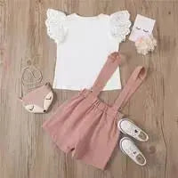 Girls Hollow Out Design Tops And Suspender Shorts Set Izlahs Bee Hive