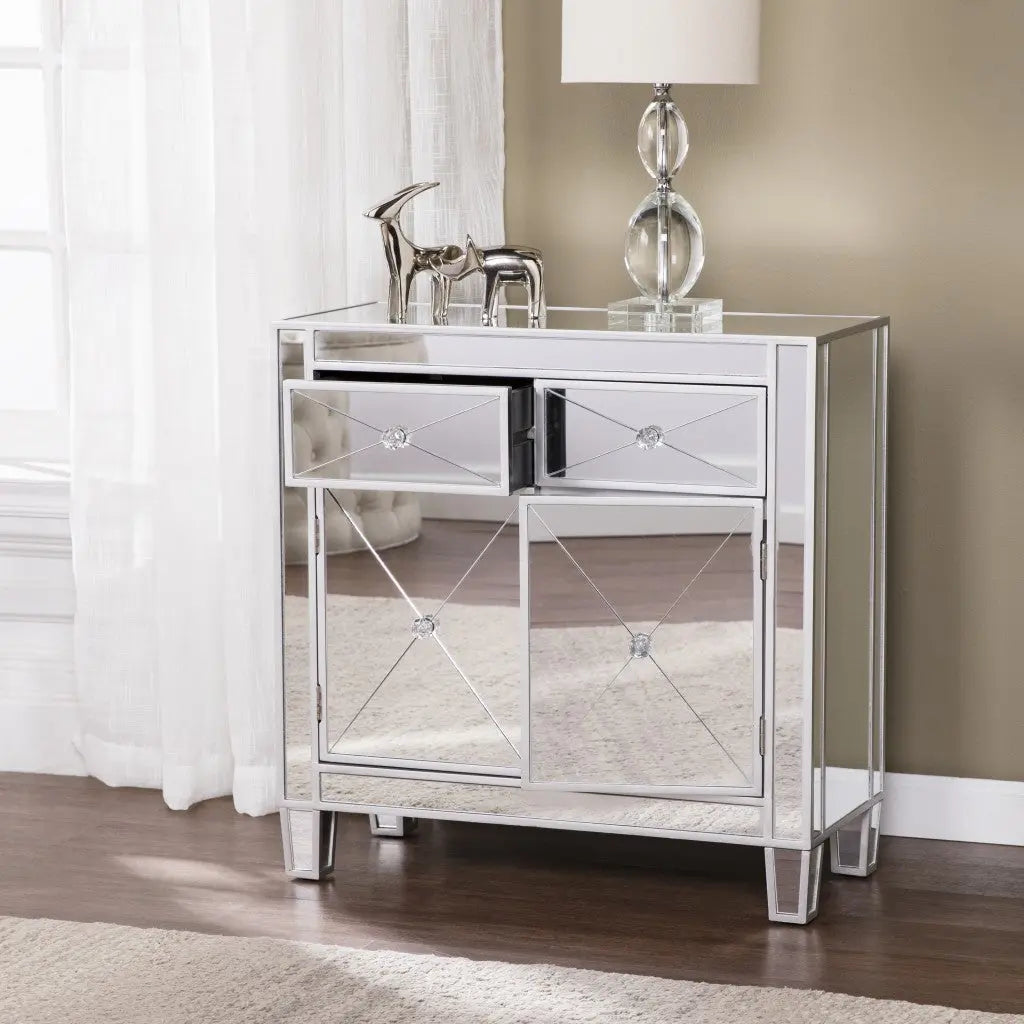 Glamorous Mirrored Bling Two Door Storage Accent Cabinet Homeroots Kitchen & Dining