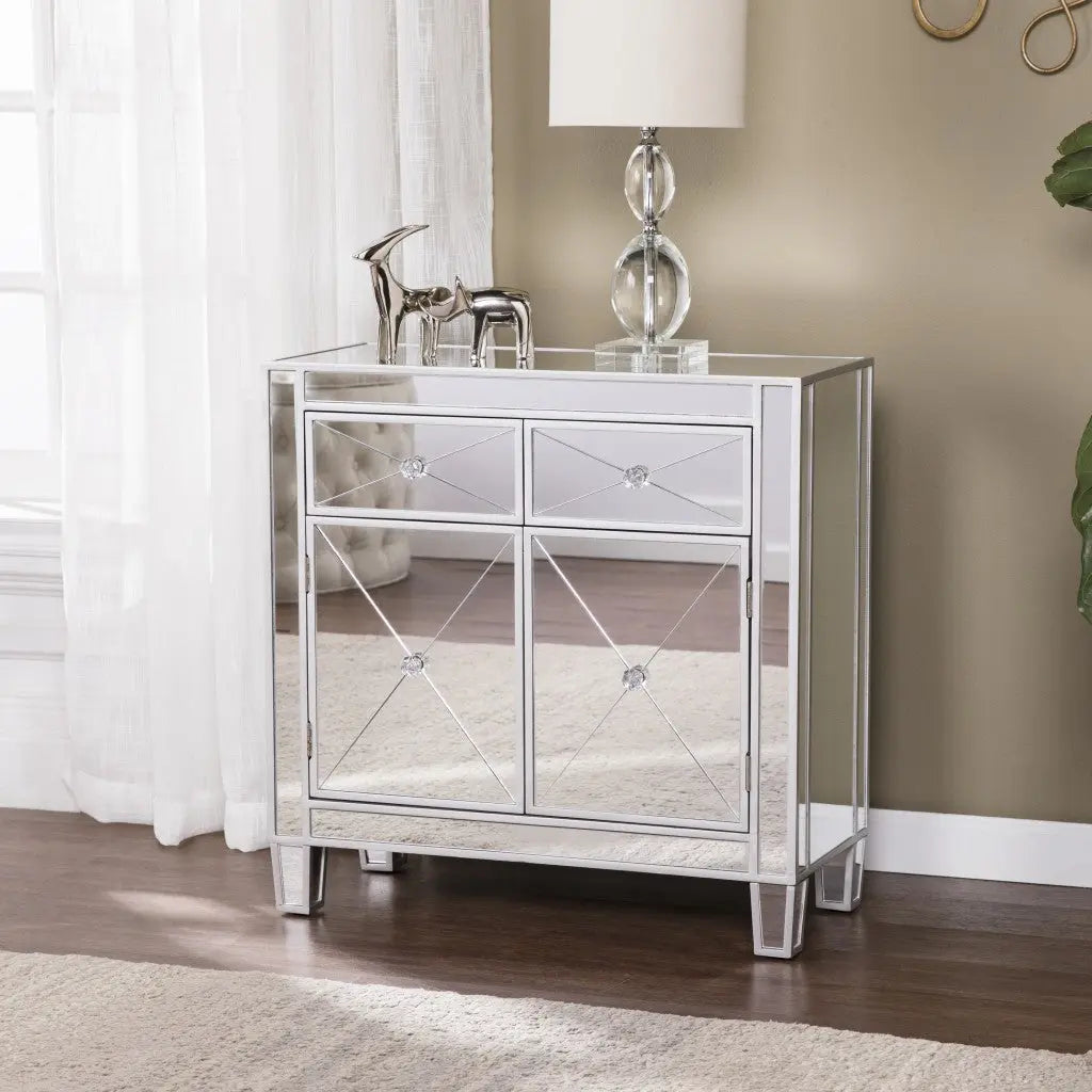 Glamorous Mirrored Bling Two Door Storage Accent Cabinet Homeroots Kitchen & Dining