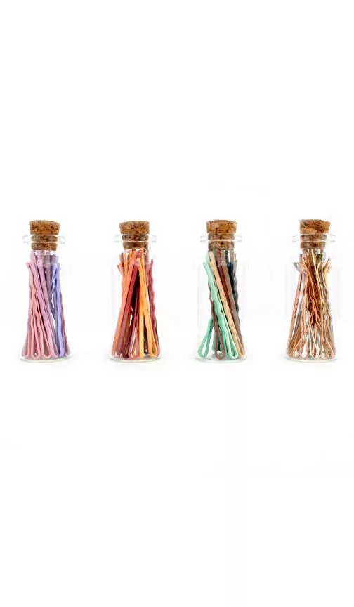 Glass Bottle of 18 Mini Sleek Bobbies Knotty