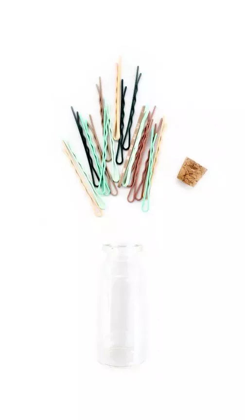 Glass Bottle of 18 Mini Sleek Bobbies Knotty