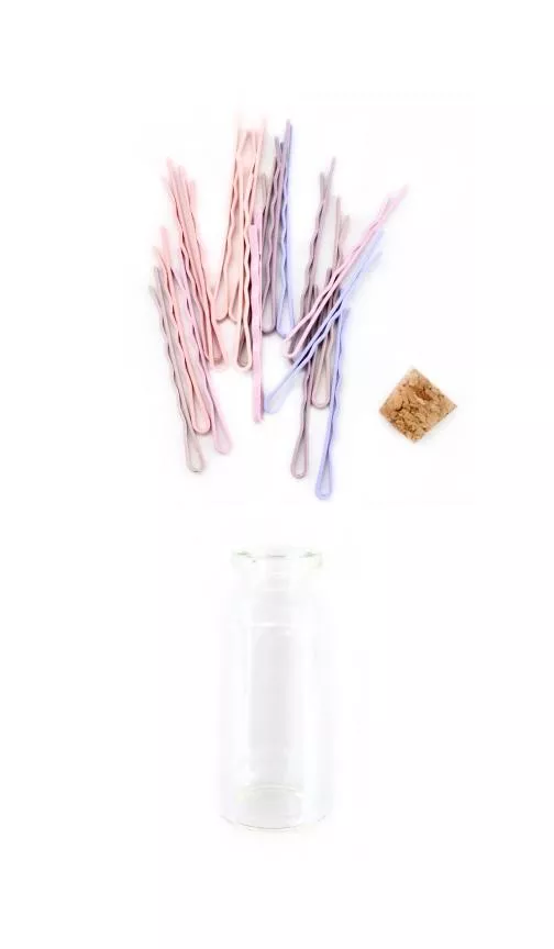 Glass Bottle of 18 Mini Sleek Bobbies Knotty