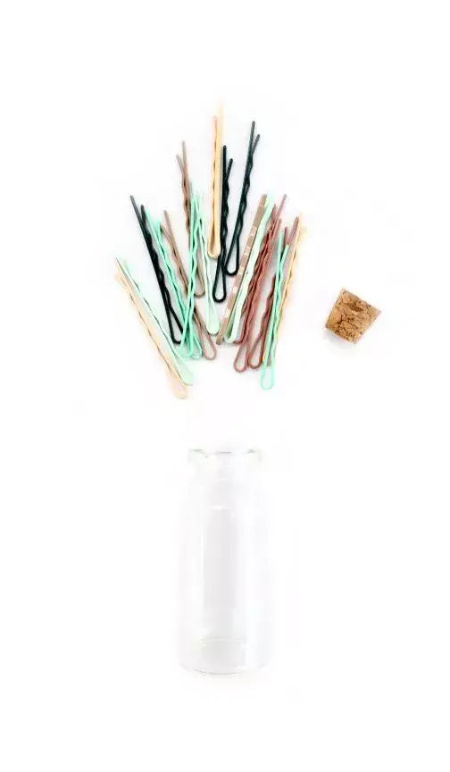 Glass Bottle of 18 Mini Sleek Bobbies Knotty
