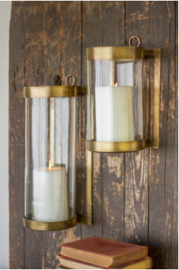 Glass & Brass Finish Wall Mounted Hurricane Kalalou