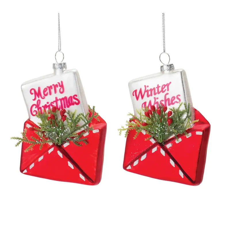 Glittered Glass Santa Letter Ornament Melrose International