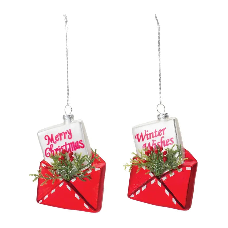 Glittered Glass Santa Letter Ornament Melrose International