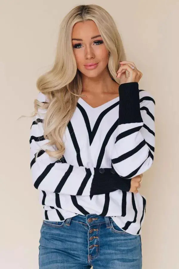Go Big Or Go Home Striped Sweater Stay Warm in Style