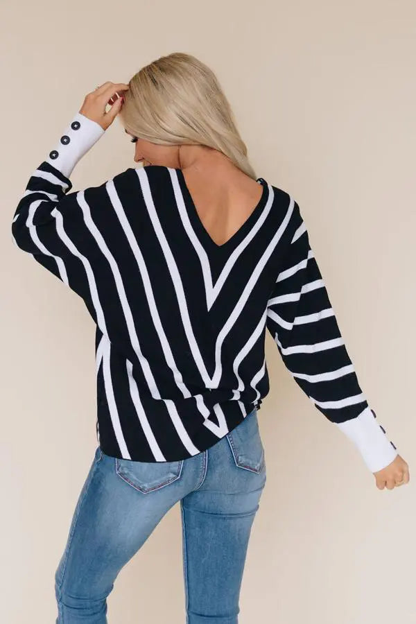 Go Big Or Go Home Striped Sweater Stay Warm in Style