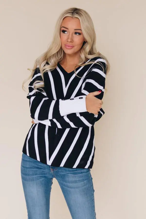 Go Big Or Go Home Striped Sweater Stay Warm in Style