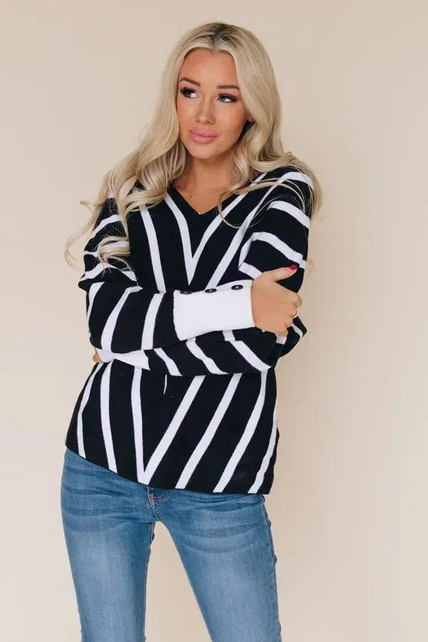 Go Big Or Go Home Striped Sweater Stay Warm in Style