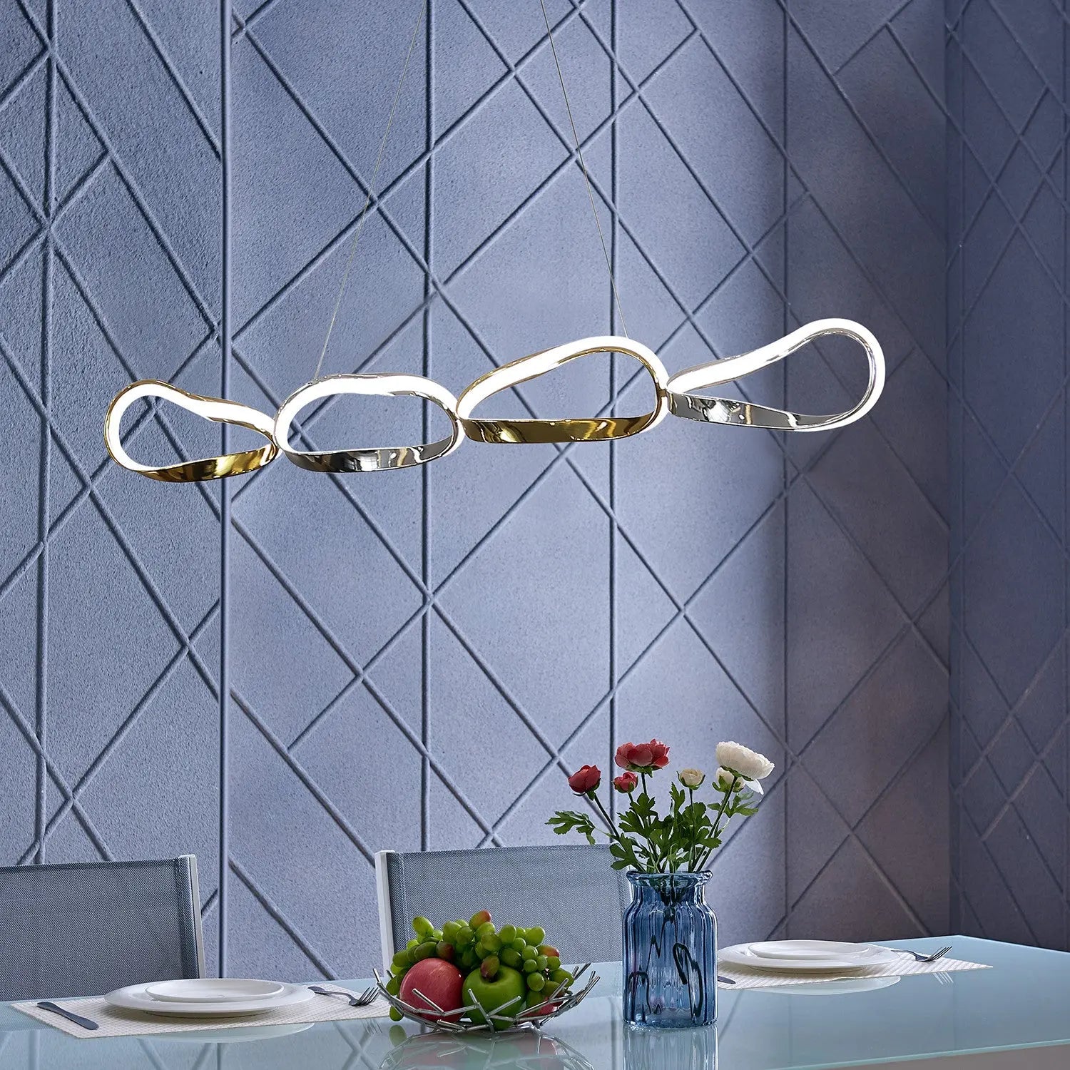 Gold And Silver Unique Statement Four Light Metal LED Dimmable Chandelier GreatEagleInc
