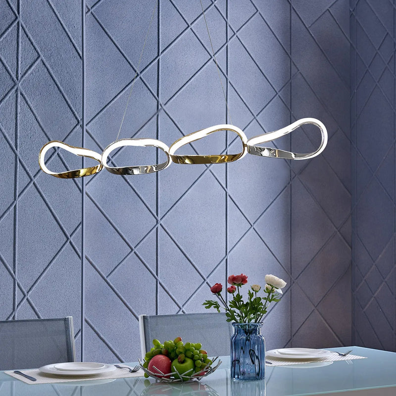 Gold And Silver Unique Statement Four Light Metal LED Dimmable Chandelier GreatEagleInc