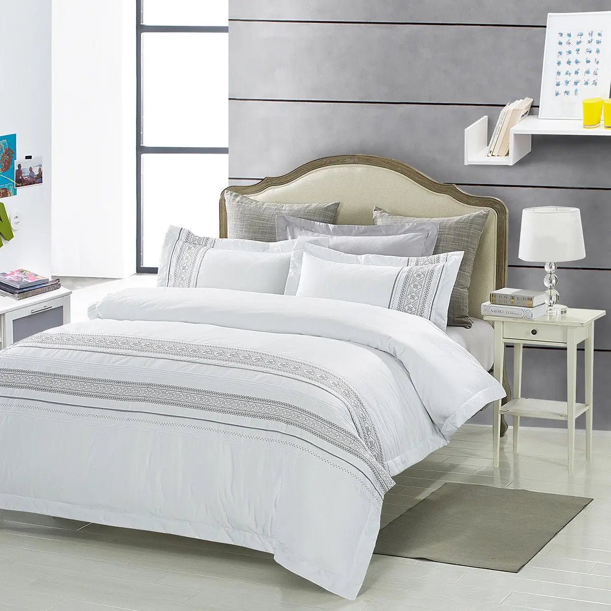 Gold Gray And White King Cotton Washable Duvet Cover Set With Two Shams Homeroots Bed & Bath