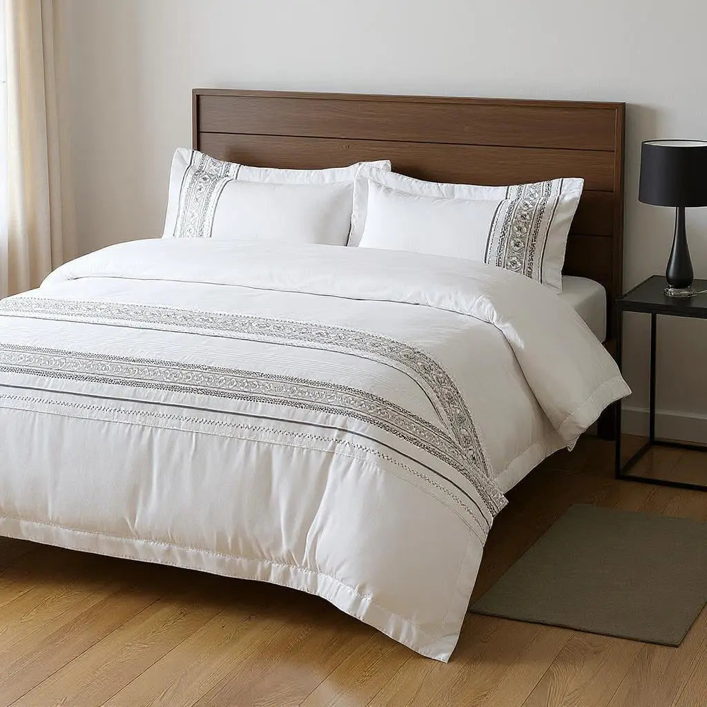 Gold Gray And White King Cotton Washable Duvet Cover Set With Two Shams Homeroots Bed & Bath