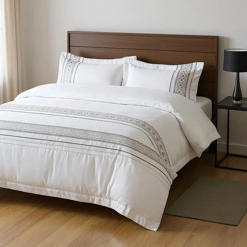 Gold Gray And White King Cotton Washable Duvet Cover Set With Two Shams Homeroots Bed & Bath