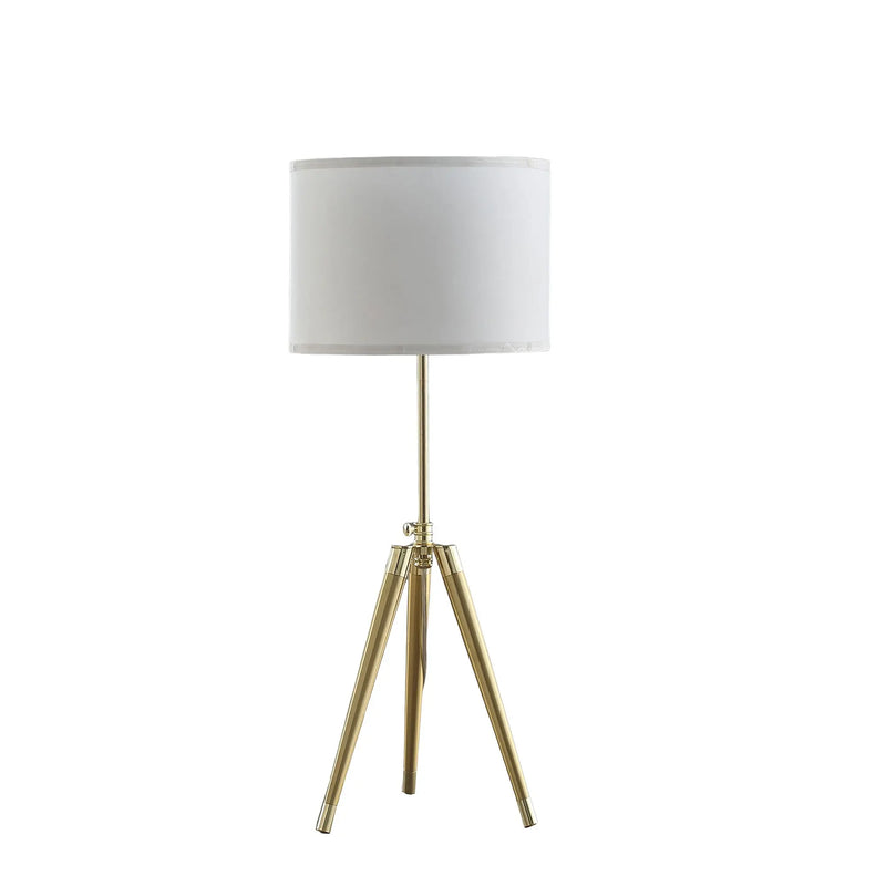 Gold Metal Adjustable Height Tripod Table Lamp With White Drum Shade Homeroots Lighting