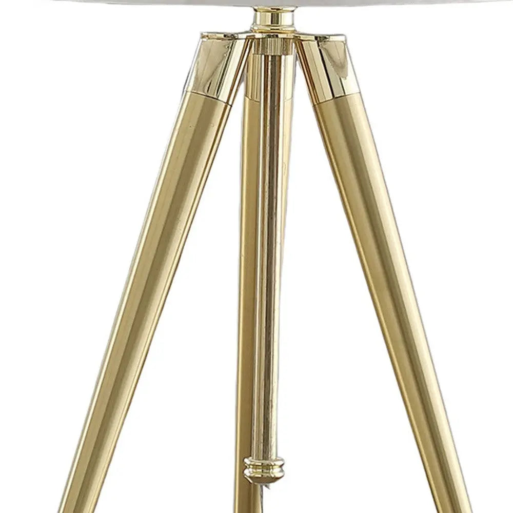 Gold Metal Adjustable Height Tripod Table Lamp With White Drum Shade Homeroots Lighting