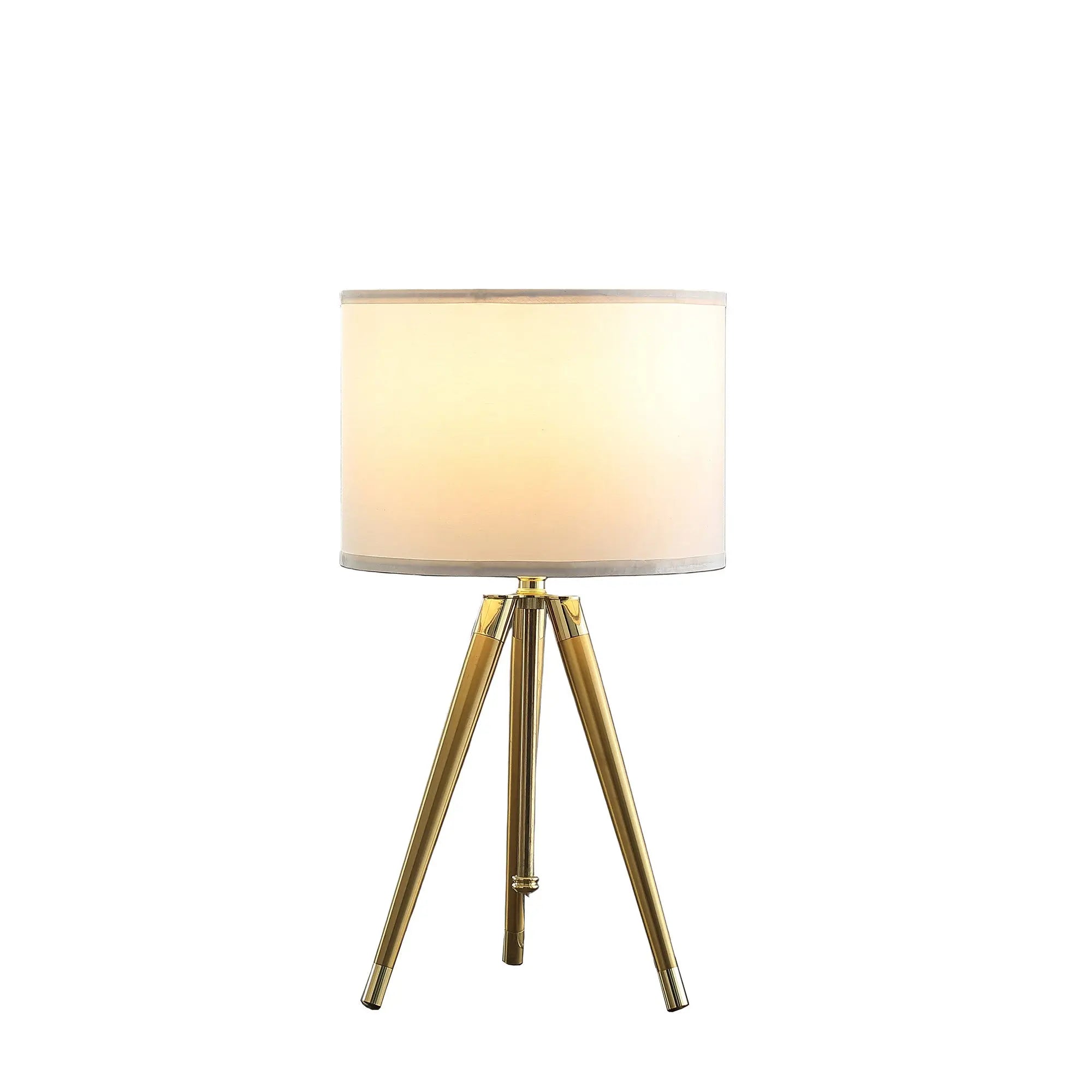 Gold Metal Adjustable Height Tripod Table Lamp With White Drum Shade Homeroots Lighting
