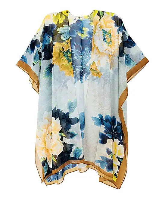 Gold Peony Silk Blend Floral Kimono JC Sunny Fashion