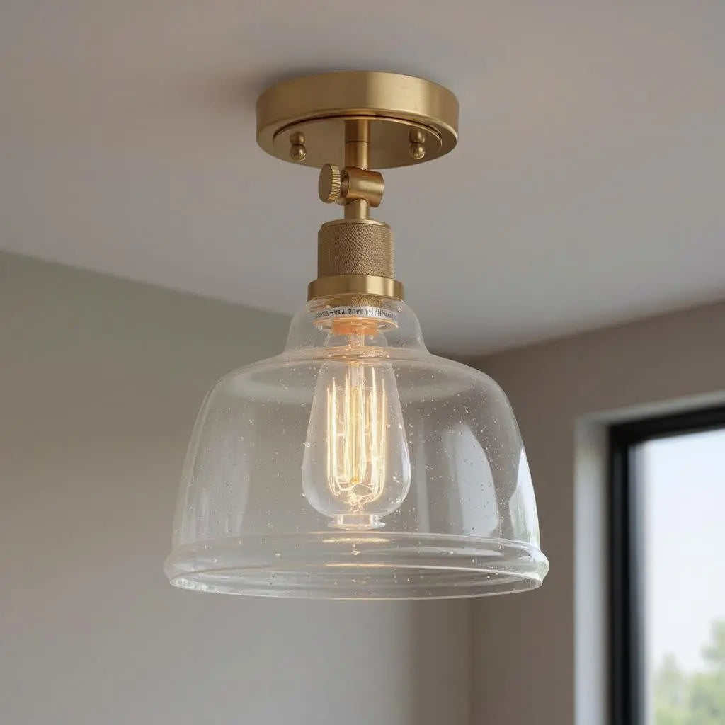 Gold Shaded Metal Dimmable Flush Chandelier With Clear Shades Homeroots Lighting
