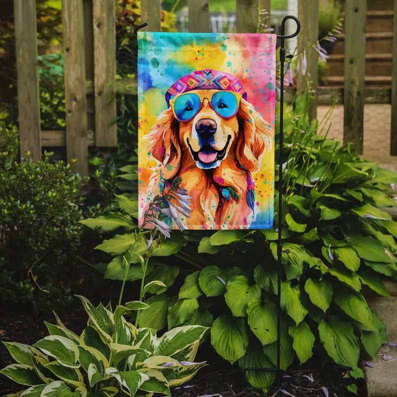 Golden Retriever Hippie Dawg Garden Flag Caroline's Treasures