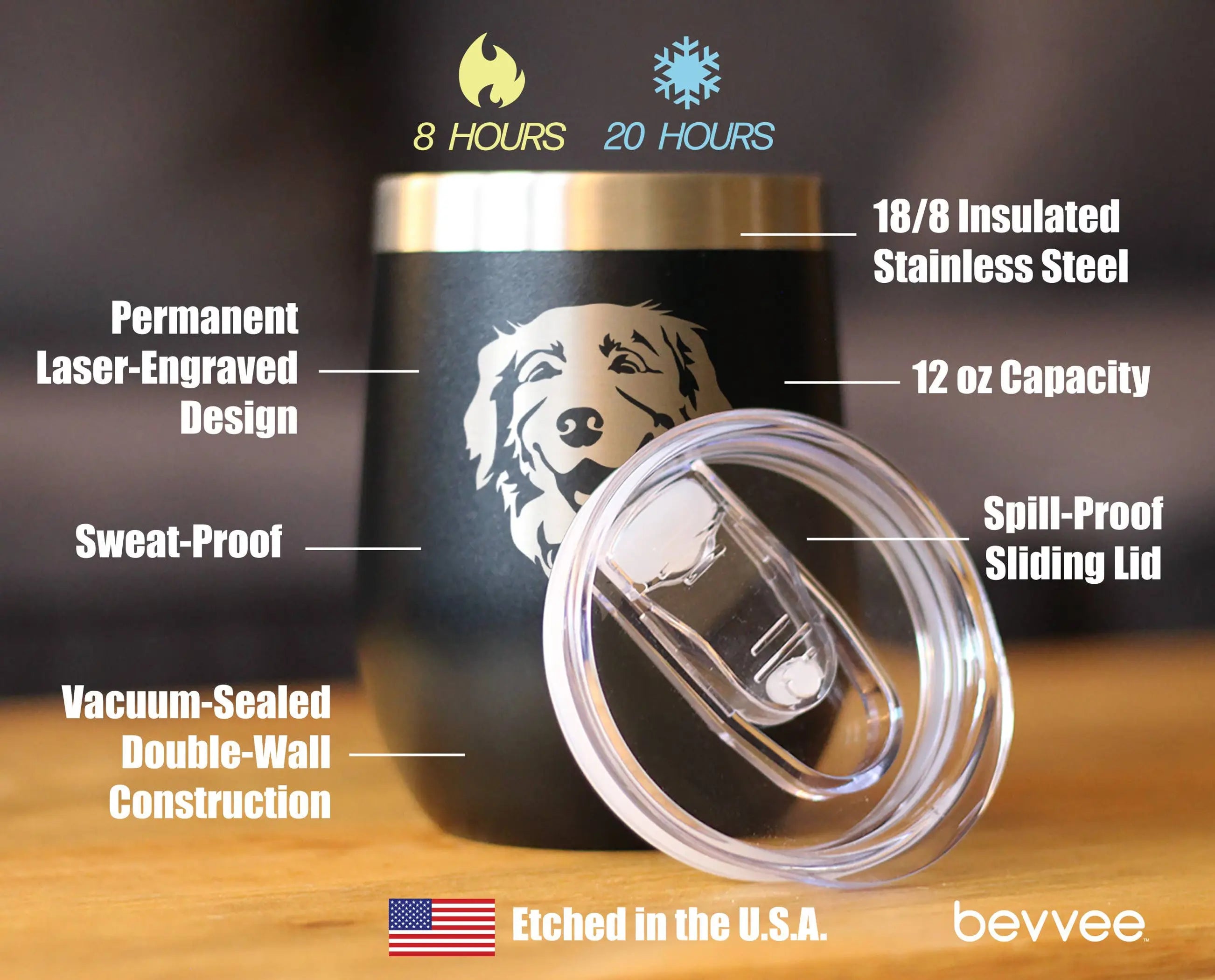 Golden Retriever Insulated Wine Tumbler - Dog Gifts Bevvee