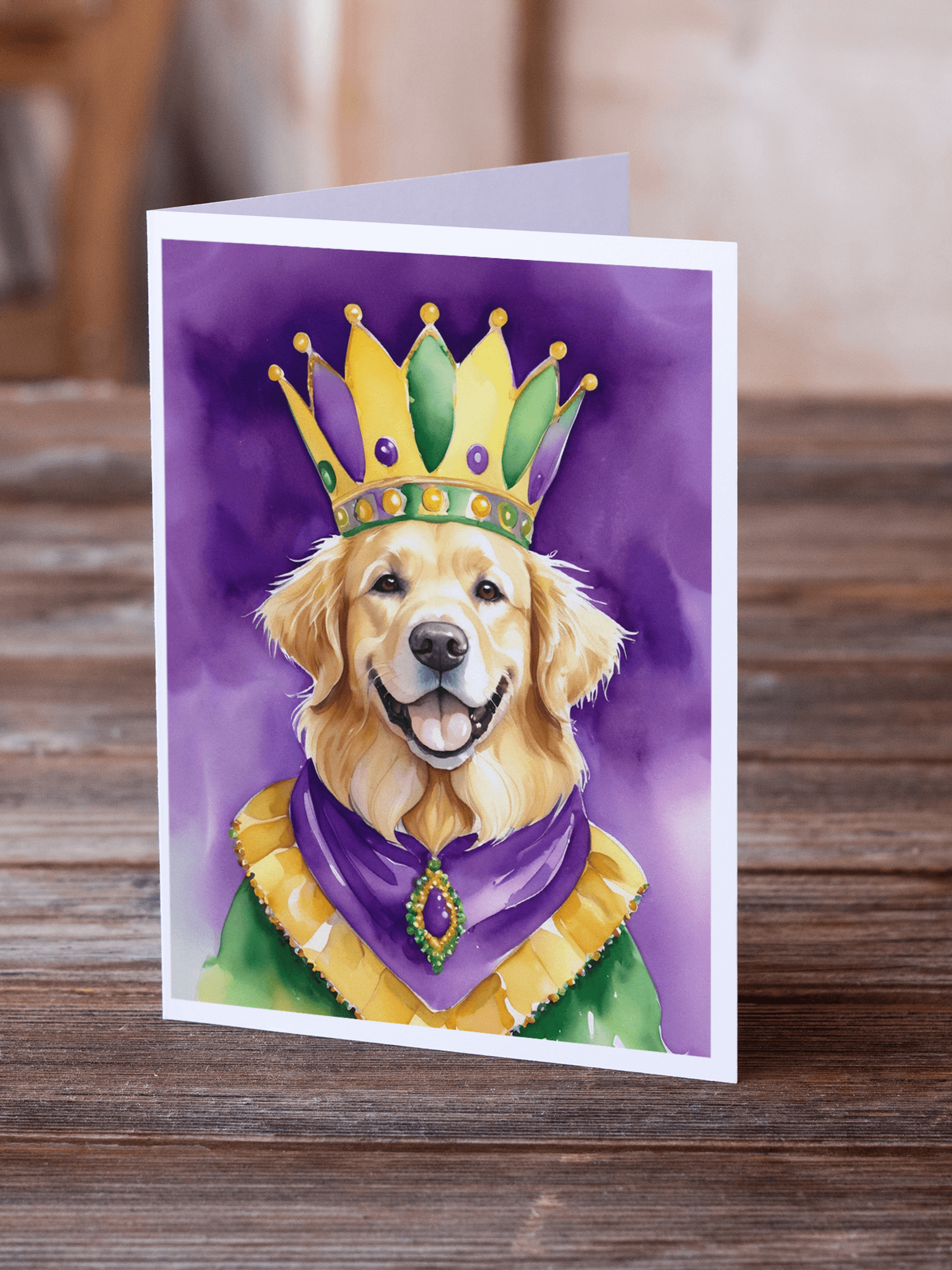 Golden Retriever King of Mardi Gras Greeting Cards Pack of 8 Caroline's Treasures