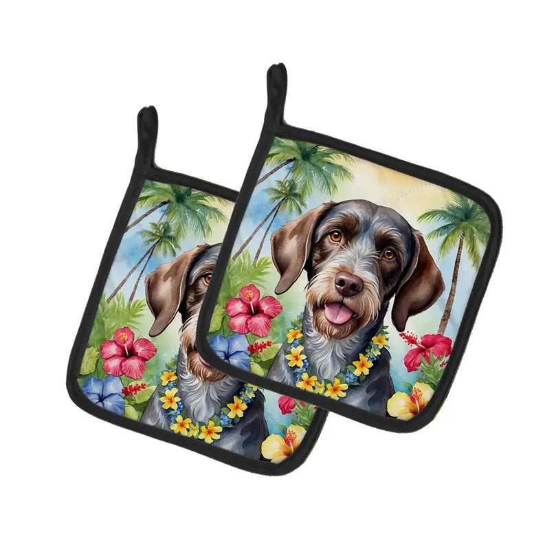 Golden Retriever Luau Pair of Pot Holders Caroline's Treasures