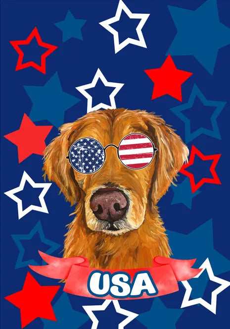 Golden Retriever Red - Hippie Hound Studios Patriotic  House and Garden Flags Best of Breed
