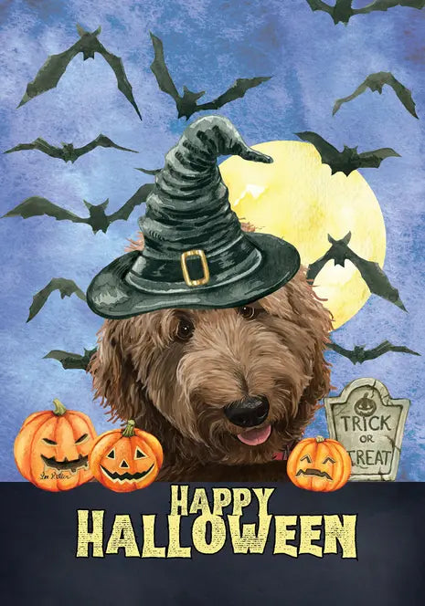 Goldendoodle Apricot - Hippie Hound Studio Best of Breed Halloween House and Garden Flag Best of Breed