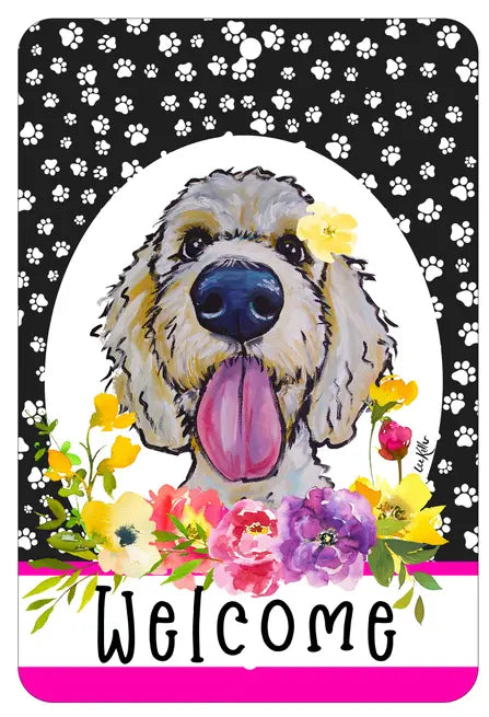 Goldendoodle Blonde - HHS Paw Prints Welcome Indoor/Outdoor Aluminum Sign Best of Breed