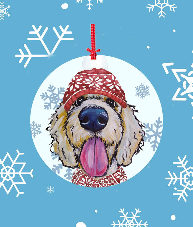 Goldendoodle Blonde -   Hippie Hound Studios Christmas Tree Ornament Best of Breed