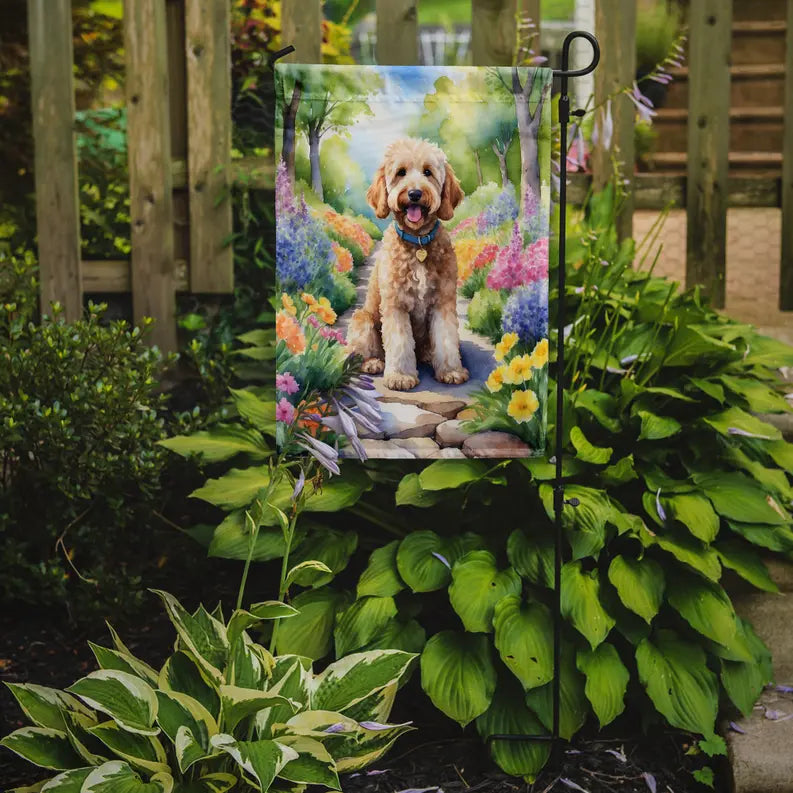 Goldendoodle Spring Path Garden Flag Caroline's Treasures