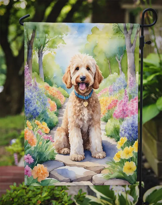 Goldendoodle Spring Path Garden Flag Caroline's Treasures