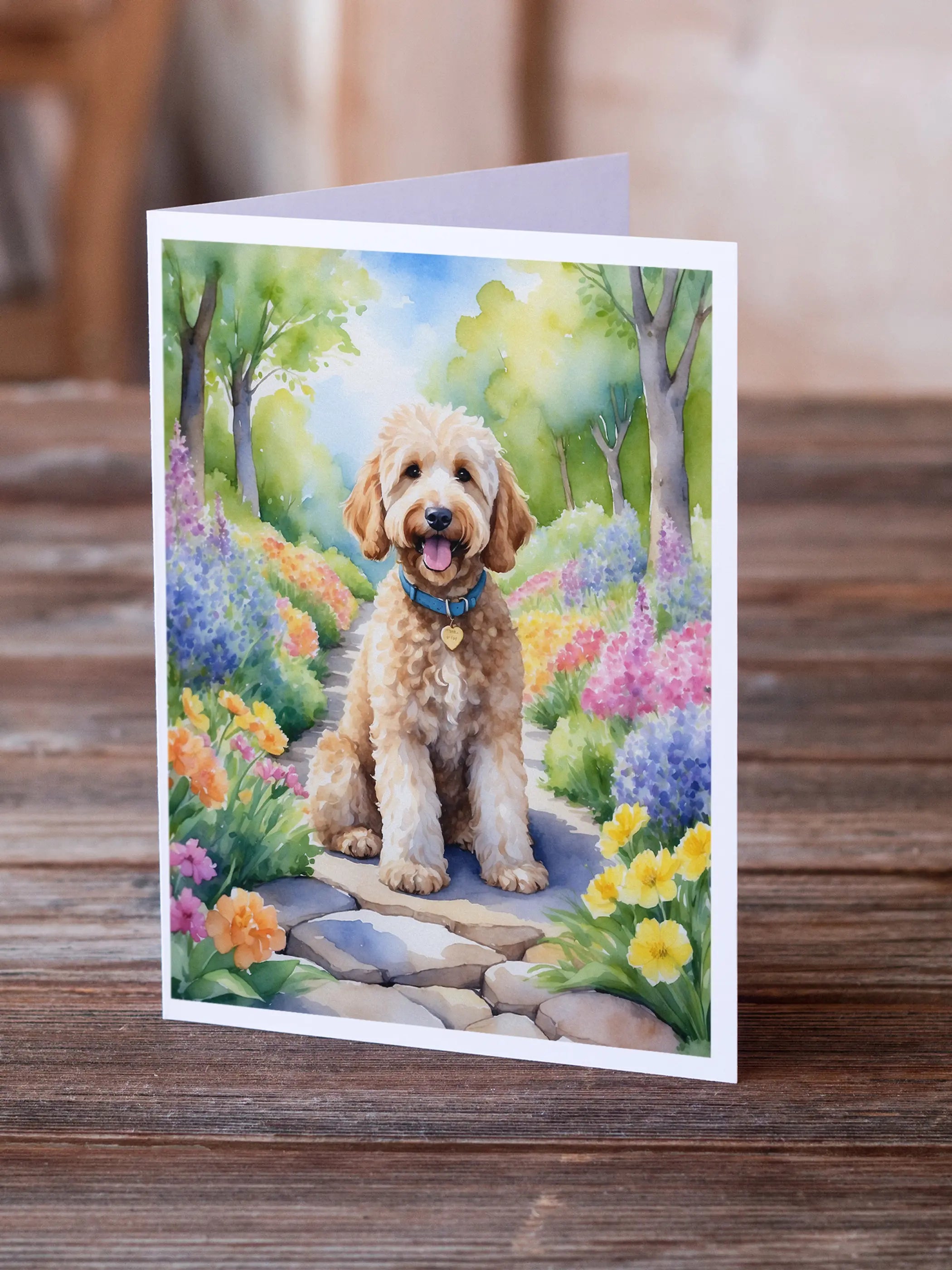 Goldendoodle Spring Path Greeting Cards Pack of 8 Caroline's Treasures
