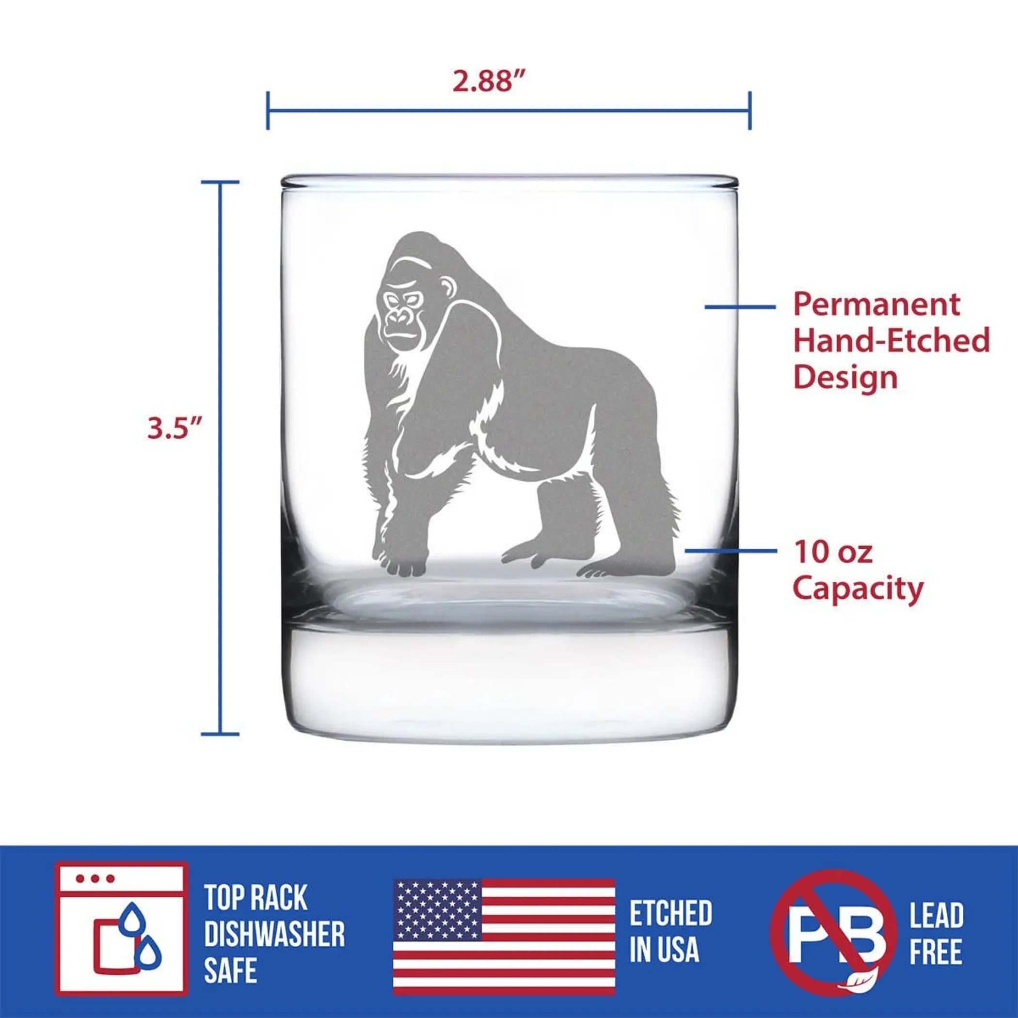 Gorilla Whiskey Rocks Glass - Exotic Animal Gifts and Decor Bevvee