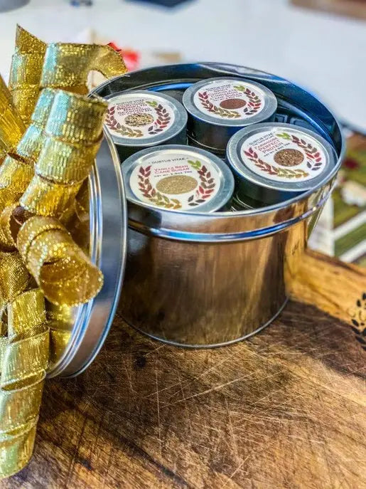 Gourmet Pantry Essentials Gift Pack | 8 Gourmet Seasonings & Salts In A Handsome Gift Tin Gustus Vitae