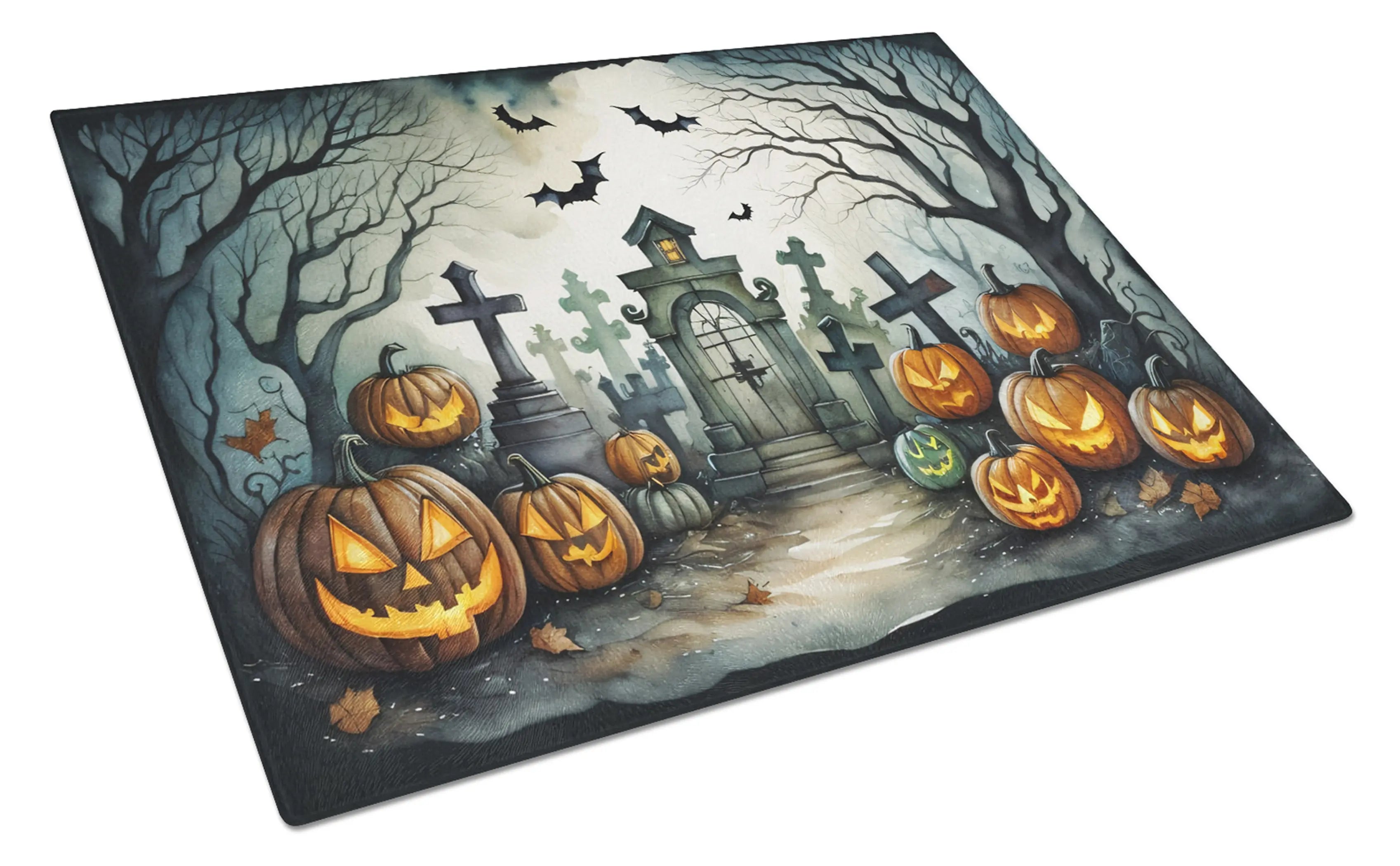 Graveyard Spooky Halloween Glass Cutting Board Caroline's Treasures