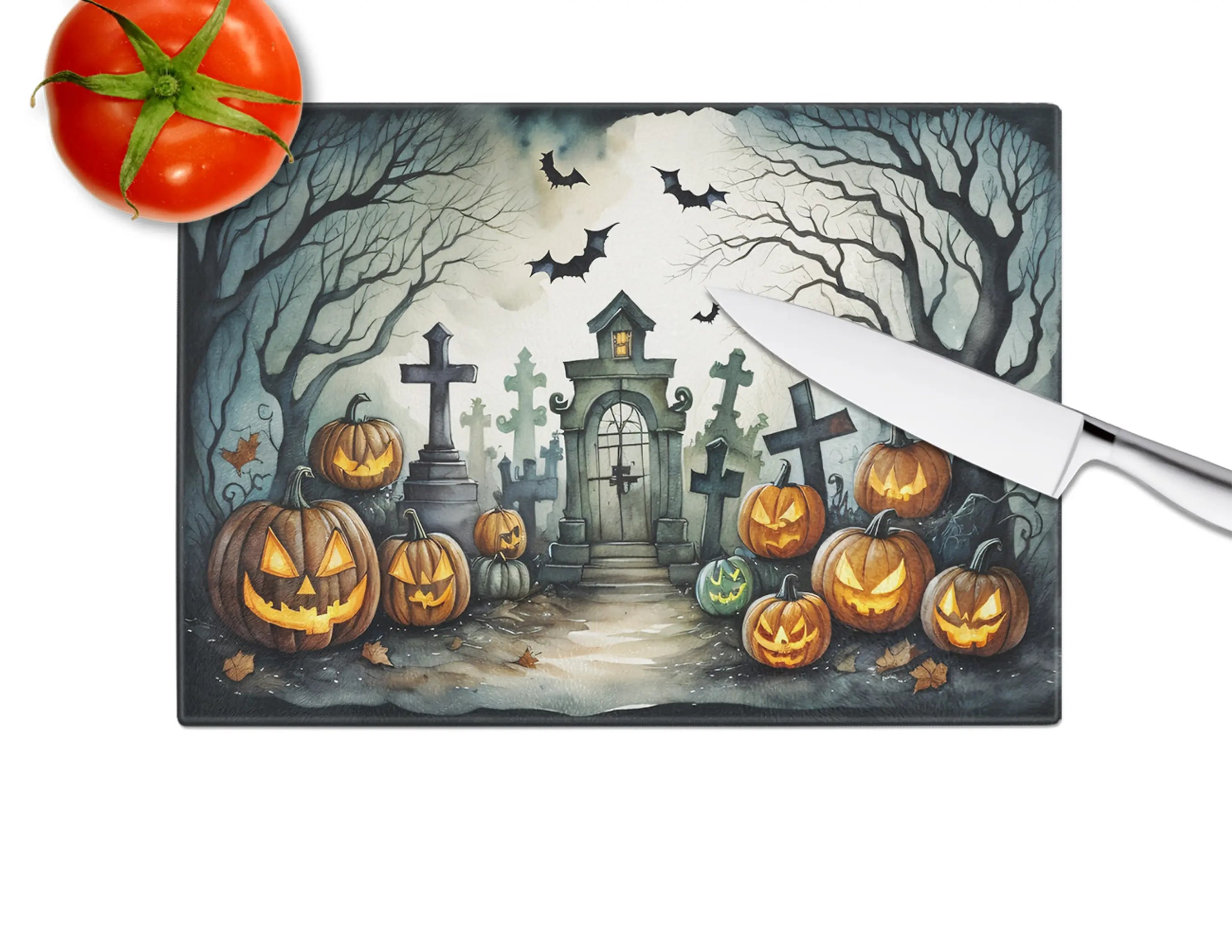 Graveyard Spooky Halloween Glass Cutting Board Caroline's Treasures